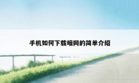 手机如何下载暗网的简单介绍